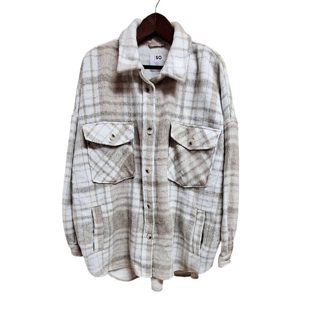 SO Good For Life Women's 2x Thick Flannel Shacket Tan Button Up Long Sleeve Cozy